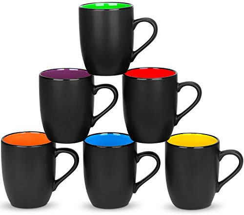 DeeCoo Juego de 6 tazas de café grandes de 16 onzas, taza de porcelana negra mate, tazas de cerámica de gran tamaño para café, té, jugo, cacao