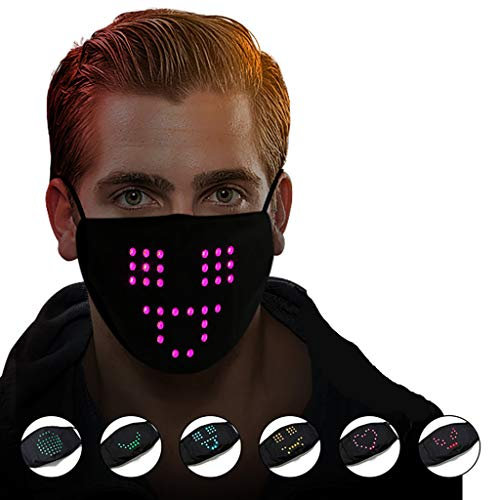 LED Sprachaktivierte leuchtende Nase-Mundschutz,mit 6 Farblichter Motiv,Flashing Glowing,Multifunktionstuch Halstuch für Party Bar Abend Masquerade Festival Tanzen (A,mit 1Filter)