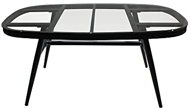 Meubletmoi Pacific - Mesa de jardín ovalada de aluminio gris antracita y bandeja de cristal templado de 6 plazas