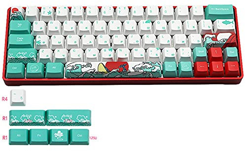 PBT Keycaps OEM-Profil - 71 Custom Farbsublimation Korallenmeer Keycaps für 61/64 Mechanische Tastatur - Englisch, Japanisch, Koreanisch, Russisch (Russisch)