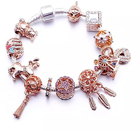 WLLLTY Damenarmband Neu Roségold DIY Armband Damen Perlen Elch Quaste Charm Mix Armband Geschenk