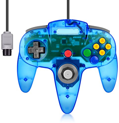 FISUPER Manette de jeu classique filaire pour console N64 Bleu clair