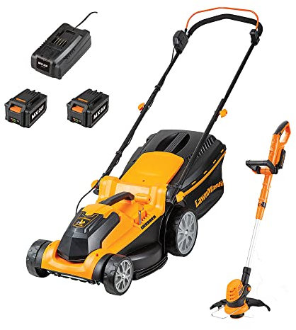 LawnMaster MX 24V Cordless 37cm Lawnmower and 25cm 3-in-1 Grass Trimmer - Rear Roller, Cutting and Edging, 2x MX 24V 4.0Ah Lithium Ion Batteries and Fast Charger (37cm Mower & Trimmer)