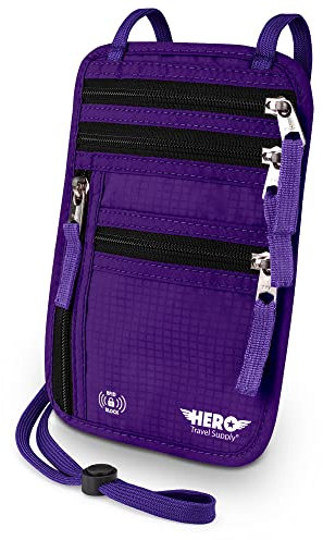 HERO Neck Wallet - RFID Blocking Passport Holder - Easy to Conceal Travel Pouch, Violett, RFID-Geldbörse