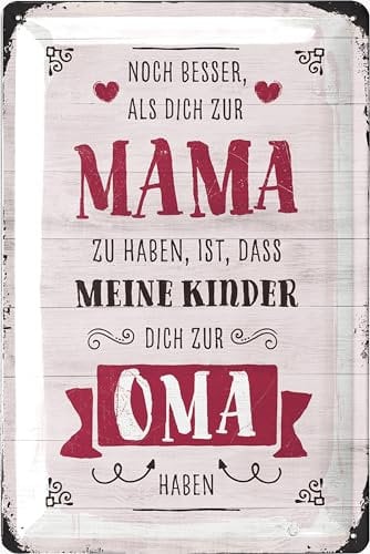 LANOLU Schild Oma - NOCH BESSER ALS DICH ZUR MAMA - Mutter Oma Geschenk - Geburtstag - Vintage Blechschilder Retro - du wirst Oma Geschenk - Küchen Deko - Muttertag Schild mit Sprüchen 20x30cm