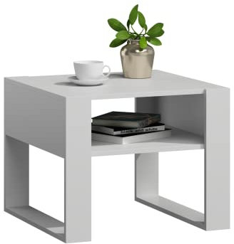 MATKAM Couchtisch KAJA H50 x B60 x T63,6 cm, offene Ablage unter der Tischplatte, Kufenbeine, Wohnzimmer Couchtisch Modern Wohnzimmertisch Universal (Weiß)
