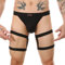 Herren Athletic Jockstrap Unterwäsche Hollow Out Low Rise Strappy Cutout Bikini Jock Strap Rave Unterhose mit Beinband, Schwarz, Medium
