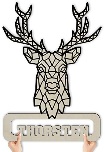 Holz Hirsch Wandlampe Nachtlicht Wand Lampe mit Namen personalisiert I USB I Farbauswahl I Geschenk für Jäger Jagdverein Männer Frauen