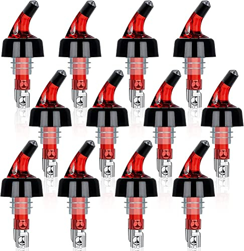 Bottle Pourers, Quick Shot Spirit Measure Pourer Spouts Drinks Wine Cocktail Alcohol Automatic Dispenser Home Bar Tools Made in England by Chabrias (12 x 30ml, Red)