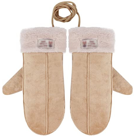 Aisi Women Winter Suede Thermal Mittens Fleece Lined Warm Gloves with Turn Back Cuff … (7273+Camel)