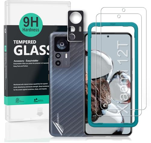 Ibywind Protector de pantalla para Xiaomi 12T 5G(6.67 pulgadas),con 2 piezas de Cristal Templado,1 pieza de protector de lente de cámara,1 pieza de película de fibra de carbono trasera