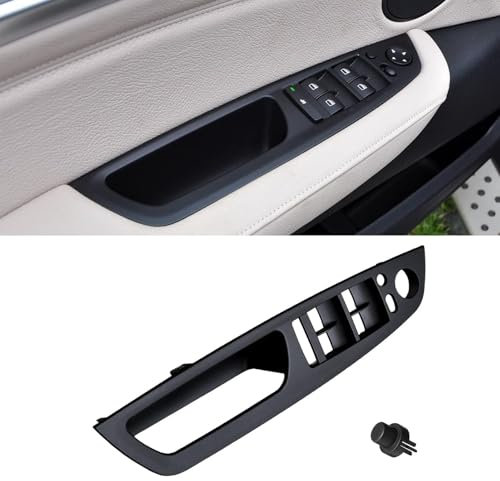 TTCR-II Kompatibel mit Türgriff Innen Links compatibel mit X5 E70 2008–2013, X6 E71/E72 2008–2014, Linke Vordertür Griffverkleidung,Fensterschalter Armlehnenverkleidung für E70 E71 E72-Schwarz