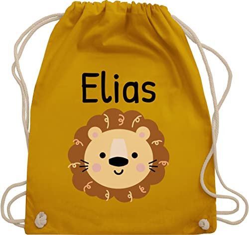 Turnbeutel Rucksack - Löwen - Süßer Löwe - Kindergarten Kita - Unisize - Senfgelb - personalisierte tieren beutel baumwolle kinderturnbeutel jungen personalisierter kindergartenrucksack löwe.