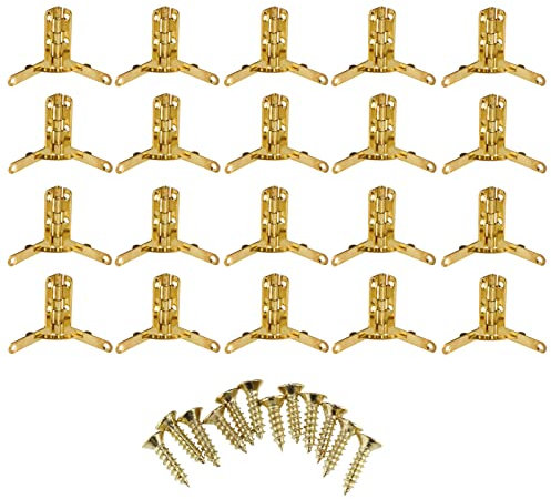 Small Quadrant Hinge, 20Pcs Jewelry Box 90 Degree Hinges with Screws for Wine Wooden Box Jewelry Box Quadrant Hinge(Gold)