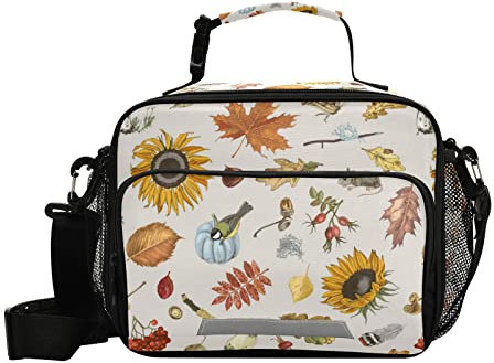 Wudan Sunflower Autumn Forest Bird Champignon Bento Isotherme Lunch Box Bag For Girls and Boys Lunch Bag Hot Food or Cooler Meal Picnic School Kids Tiffin