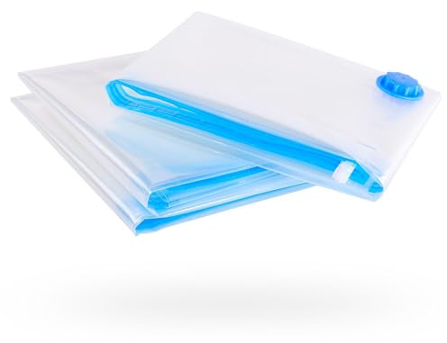 figg 3er Set Vakuumbeutel für Kleidung mit luftdichtem Ventil und Etiketten zum Beschriften (Größe L - 80x60cm*)
