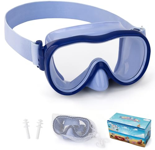 Kids Swim Goggles, Anti-Leak Snork Mask with Nose Cover & Elastic Fabric Strap, UV Protection Swimming Goggles for Kids Boys Girls