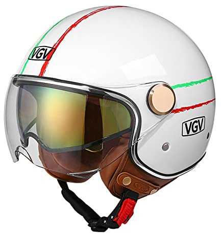 Motorradhelm Motorrad Jethelme 3/4 Halbhelme Mit Doppelvisier DOT/ECE-zertifizierter Retro Offener Motorradhelm Retro-Motorrad Jet Helm für Moped Scooter Chopper Sturzhelm C,M=57-58cm