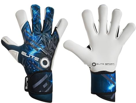 Elite - Torwarthandschuhe Galaxy 7 Weiß/Blau 3D-Muster, 5mm Latex, Verstärkter Rückenschaum, Ballkontrolle, Grip