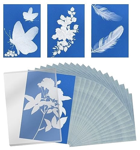 32 Stück Cyanotypie Papier, Hochempfindlich Sonnendruckpapier Solarpapier Sonnenkunst Sonnendruckerpapier mit Kunststoffwerkzeug für Kinder Erwachsene Heimwerken Basteln