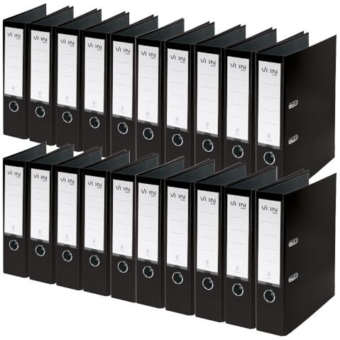 VON Leitz Ordner A4, 20er Pack, Karton mit Kunststoffeinband, 80 mm Rückenbreite, Für 600 Blatt, Blauer Engel & FSC-zertifiziert, Für Schule, Studium & Zuhause, Schwarz, 10550095