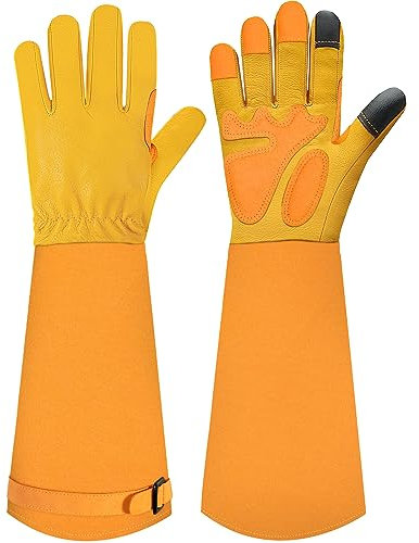 SLARMOR leather Gardening Gloves for Women/Men - Thorn Proof Cowhide Leather Rose/Blackberry Pruning Heavy Duty Garden Gloves Thick Palm Gauntlet Garden Work Gloves with Forearm Protection