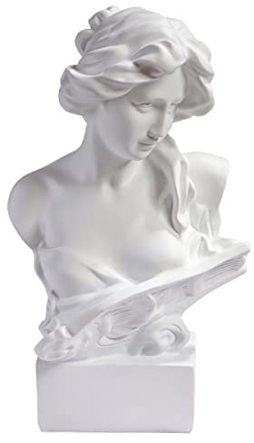 Griechische Statue der musikalischen Göttin, Kopfbüste, Statue für römische Heimdekoration, Couchtischdekoration, weiß, griechische Mythologie-Dekoration für Schlafzimmer/Wohnzimmer/Büro, 15,2 cm
