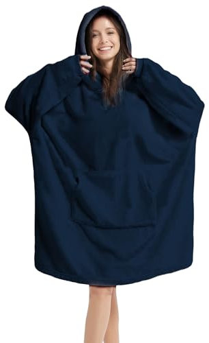 V.&GRIN Übergroße Kapuzen-Decke, Weicher Flauschfleece-Pullover Sweatshirt für Frauen Männer Kinder – Familienlook in Übergröße XXL Marineblau