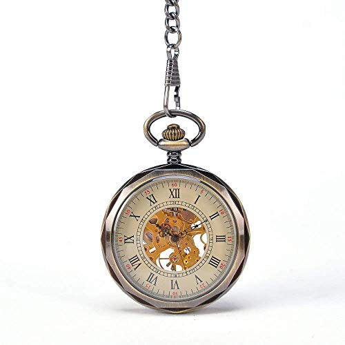 Reloj de bolsillo vintage, reloj de bolsillo con cadena for hombres y mujeres, reloj de bolsillo con cadena, reloj de bolsillo con palabra grande romana, reloj de bolsillo antiguo, retro, sin cubierta
