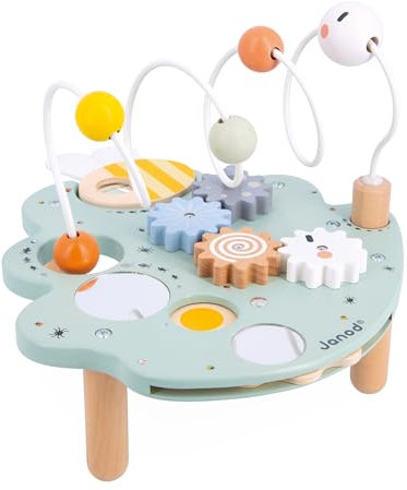 Janod - Sweet Cocoon Aktivitätstisch - 5 Kleinkind-Aktivitäten - Kleinkindspielzeug - Entwicklung der Feinmotorik - Aktivitätsblatt aus FSC-Holz - Ab 18 Monaten, J04056