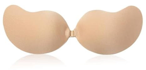 POMAMZ Silicone Adhesive Sticky Bra - Strapless Backless Stick-On Bra, Push-Up Reusable Self-Adhesive Breast Covers for Women, Beige C Cup