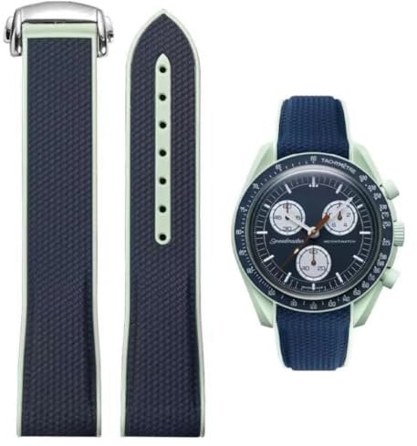 Danxancy Bands for Moonswatch Watch,Curved End Rubber Watch Strap Deployment Buckle Compatible with Omega X Swatch Moonswatch Speedmaster Watch Replacement Band for Men Women