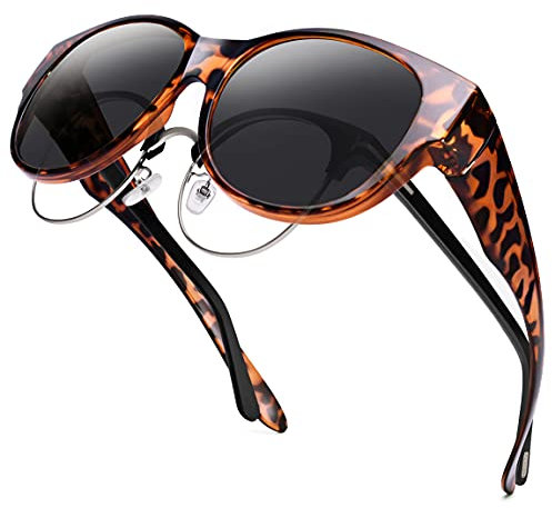 URUMQI Überzieh Sonnenbrille über Normale Brille, Polarisierte Überbrille Sonnenbrille für Brillenträger Damen, Retro Sonnenbrillen Fit over Sunglasses mit UV400 Schutz Schildpatt Rahmen
