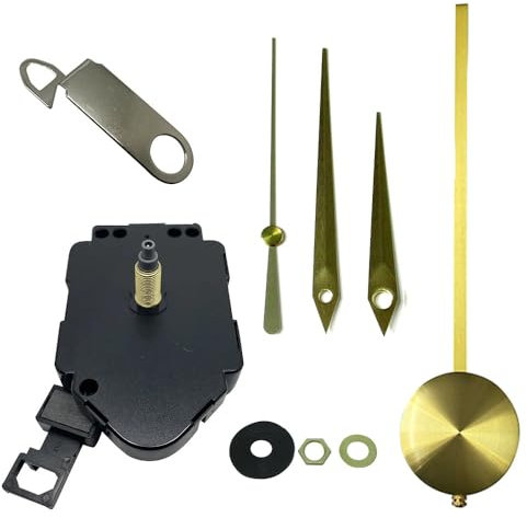 Kit completo per orologio a pendolo al quarzo, meccanismo di movimento, lancette in metallo dorato, alimentato a batteria, ricambio per orologio da parete (lancette dorate da 86 mm)
