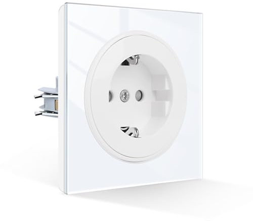 CNBINGO Einzelsteckdose Unterputz mit Krallen - Glas Schuko Steckdose mit Kindersicherung - 16 Amp Schutzkontakt Wandsteckdose - Weiß