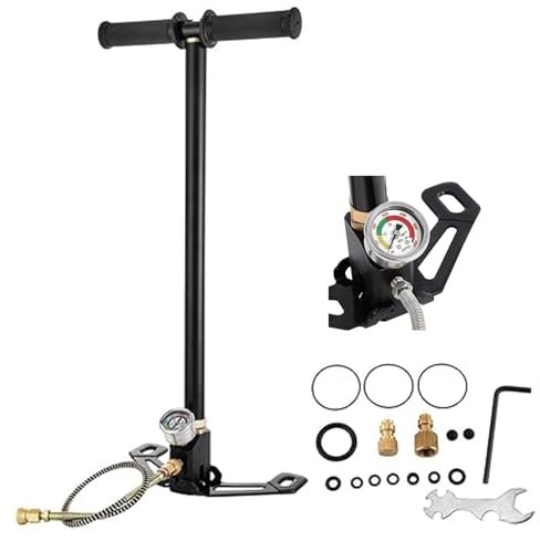 3 Stage Air Gun Rifle Filling Pump, High Pressure 4500 PSI Hand Pump, PCP 3 Stage Air Gun Rifle Pump Filling Stirrup Charger Tire Inflator Pump for Camping Automobiles and Motorcycles