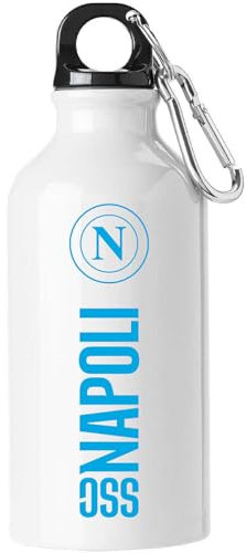 Generico Borraccia In Alluminio con Moschettone Bianca per SSC NAPOLI Calcio Capacità 400 ml Prodotto Ufficiale Idea Regalo