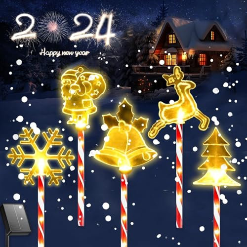 5 Stück Acryl Weihnachtsbeleuchtung AußEn Solar, LED Gartenstecker Weihnachten mit weihnachtlichen Elementen Design, Roten Und WeißEn LeuchtröHren,8 Beleuchtungsmodi Weihnachtsdeko Garten