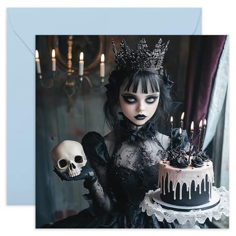 Gothic Geburtstagskarte – Gothic Girl Dark Birthday – Geschenke für Freunde, Kollegen, Schwester, Sie – Schwarz – mit lustigen Aufklebern