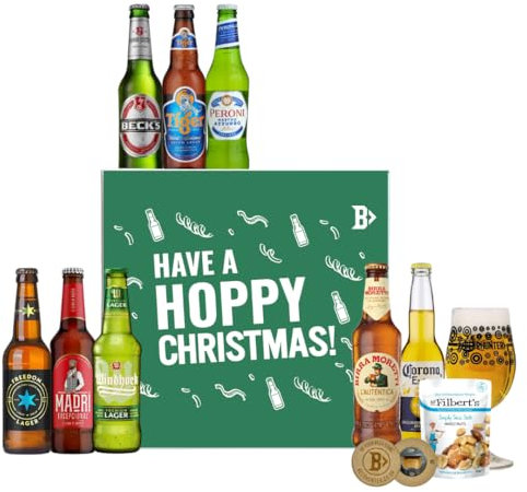 Craft Lager Happy Christmas Beer Set – 8 Lagers with Beerhunter Glass | Premium World Lager Selection | Festive Craft Beer Christmas for Him or Her