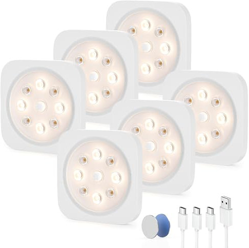 LROLTEF Schrankbeleuchtung Led Lampe - 1200mAh 4000K Unterbauleuchte Küche Licht Aufladbar mit Verbindungsinduktion & Bewegungsmelder - Magnetische Schranklicht Vitrinenbeleuchtung | 6 Stück