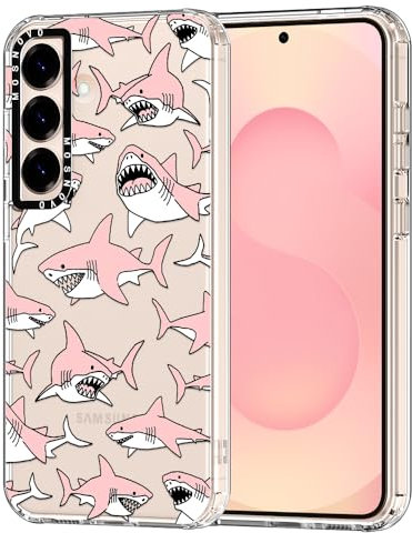 MOSNOVO Cover per Samsung Galaxy S25 - Custodia Trasparente Sottile Antiurto in TPU+PC per Telefono [Protezione Caduta da 6,6 Piedi/Anti-Peel] - Squali Rosa