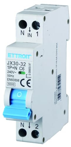 230V 6A C6 INTERRUTTORE MAGNETOTERMICO 240V AC, MONOFASE, OCCUPA 1 MODULO GUIDA DIN, 1P+N, 6KA 6000 AMPERE, INTERRUTTORE DI CIRCUITO