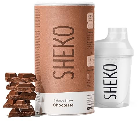 SHEKO Balance Shake Schokolade + Shaker - 21 Cremige Mahlzeitenersatz Shakes zum Abnehmen - Proteinreich, Glutenfrei & Natürlicher Geschmack - Abnehmen Shake