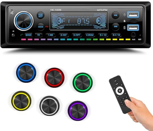 GOHHDL Autoradio Bluetooth 5.0, 1 DIN Radio Voiture Récepteur avec Bluetooth Mains Libres, 7 Couleurs FM Radio avec 2 USBUSB/AUX/SD