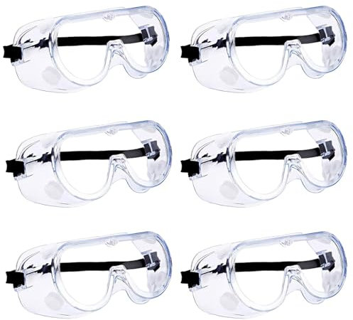 fufupaw 6 Stück Schutzbrille Arbeitsschutzbrille, Schutzbrille, Sicherheitsbrille Transparent Schutzbrille für Brillenträger, Antibeschlag, Staubdicht, Kratzfest, Ideal Für Labor, Bau, Radfahren