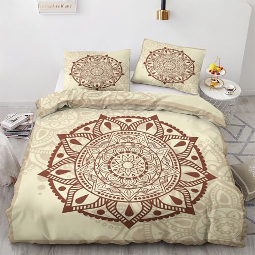 NOGAWA Bettwäsche Mandala 135x200 - Bettbezug Indisch Boho, Bettwäsche-Sets 2 teilig, Weich & Atmungsaktiv Mikrofaser Wendebettwäsche und 1 Kissenbezug 80x80 mit Reißverschluss