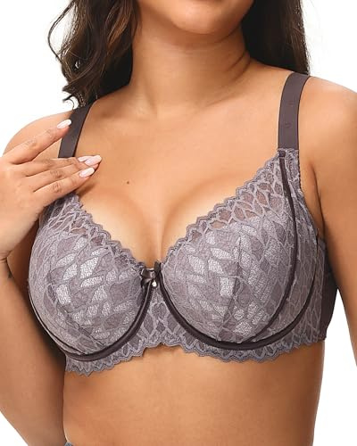 Svmer Womens Lace Bra Plus Size Ladies Support Underwire Push Up Brassiere | Comfortable, Wide Shoulder Straps, Underwire Support, Sexy Leaf Patterned Lace, Side Wings Full Coverage, Hide Side Fat