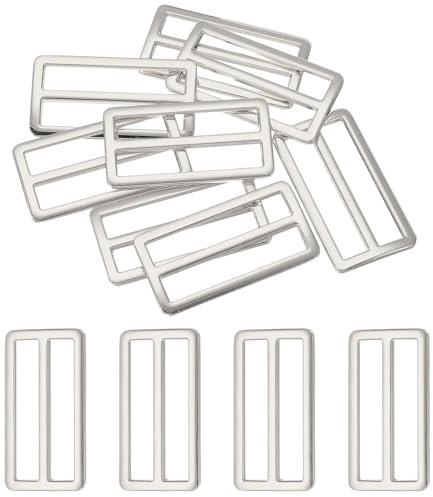sourcing map 8pcs Flat Metal Slide Buckle, 1 Zinc Alloy Adjustable Buckles, Webbing Strap Fastener Tri Glide Adjuster Slider for Bags Backpack Purse Belts, Silver