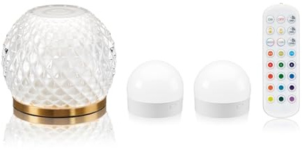 Auraglow Wiederaufladbare Kabellose LED Tischlampe mit Fernbedienung - Batteriebetrieben, Dimmbar, Farbwechsel, Kabellos für Restaurants, Bars, Hotels & Zuhause (1 Lampe, 2 Lichtquellen, 1